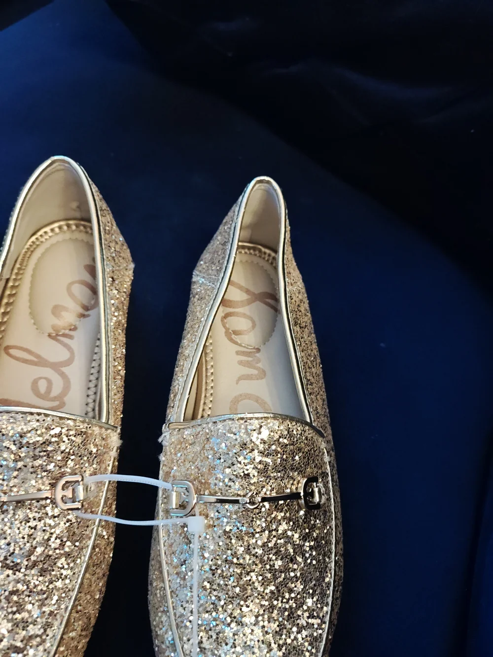 Sam Edelman Kids Gold Glitter Moccasins with Metal Bit
